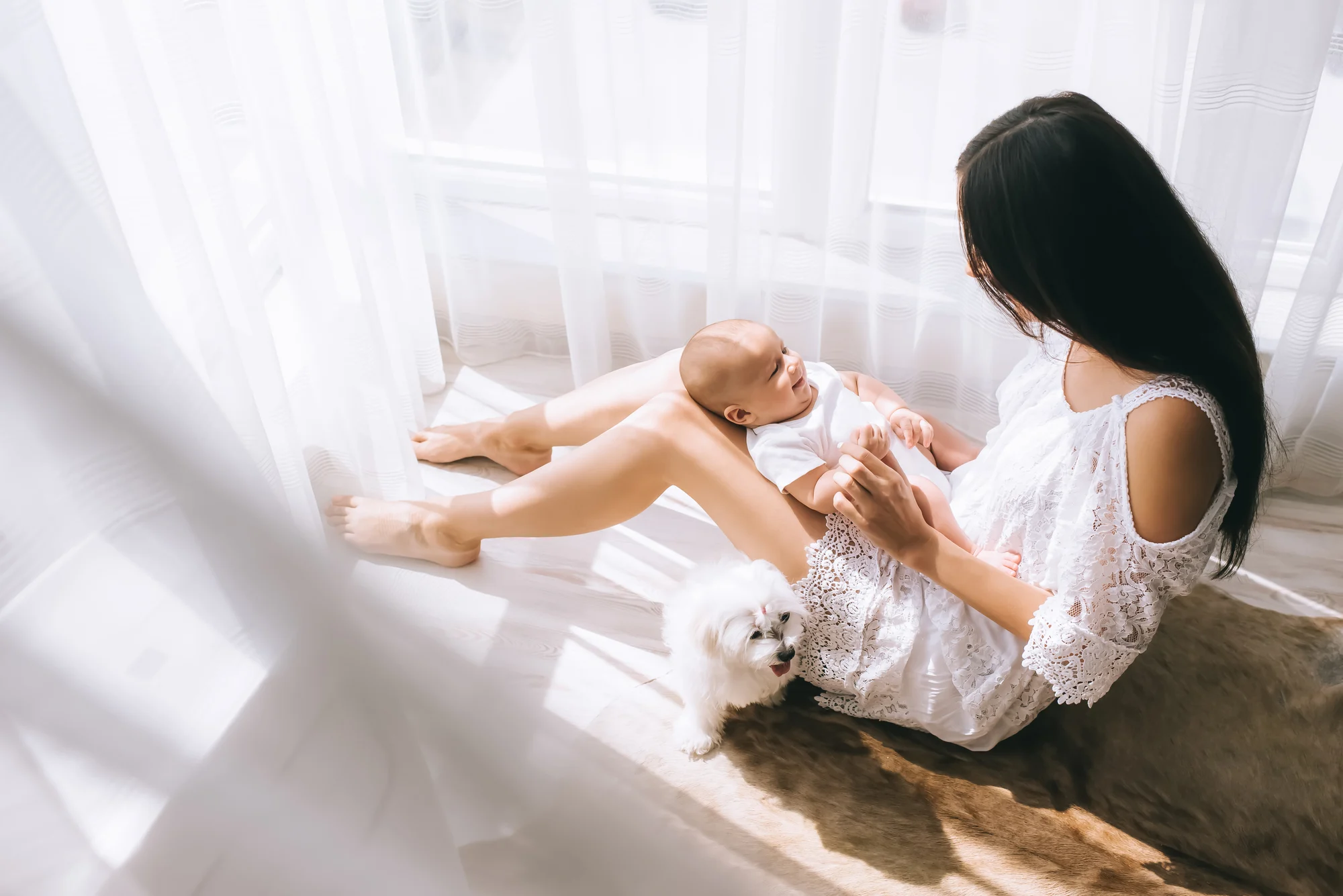 New baby dog training Mother bundling routine with dog and baby